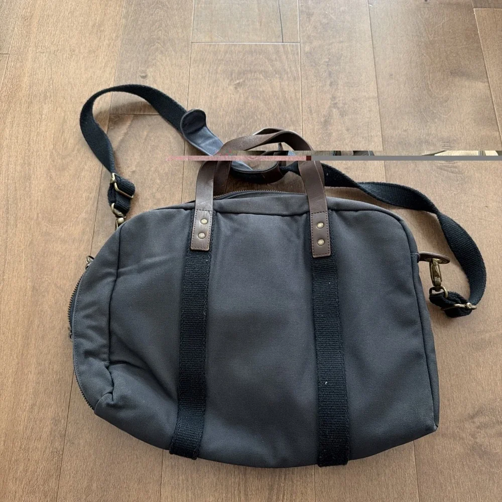 Vintage Lands' End Square Rigger Navy Blue Canvas Leather Briefcase Bag USA